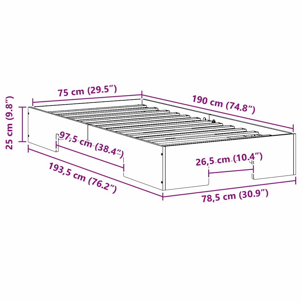 Bodenbettgestell Braun 75 x 190 cm Massivholz Kiefer